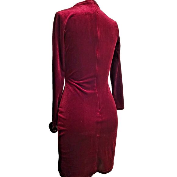 Glamorous Wine Red Velvet Keyhole Collar Dress Sz S - Picture 2 of 3
